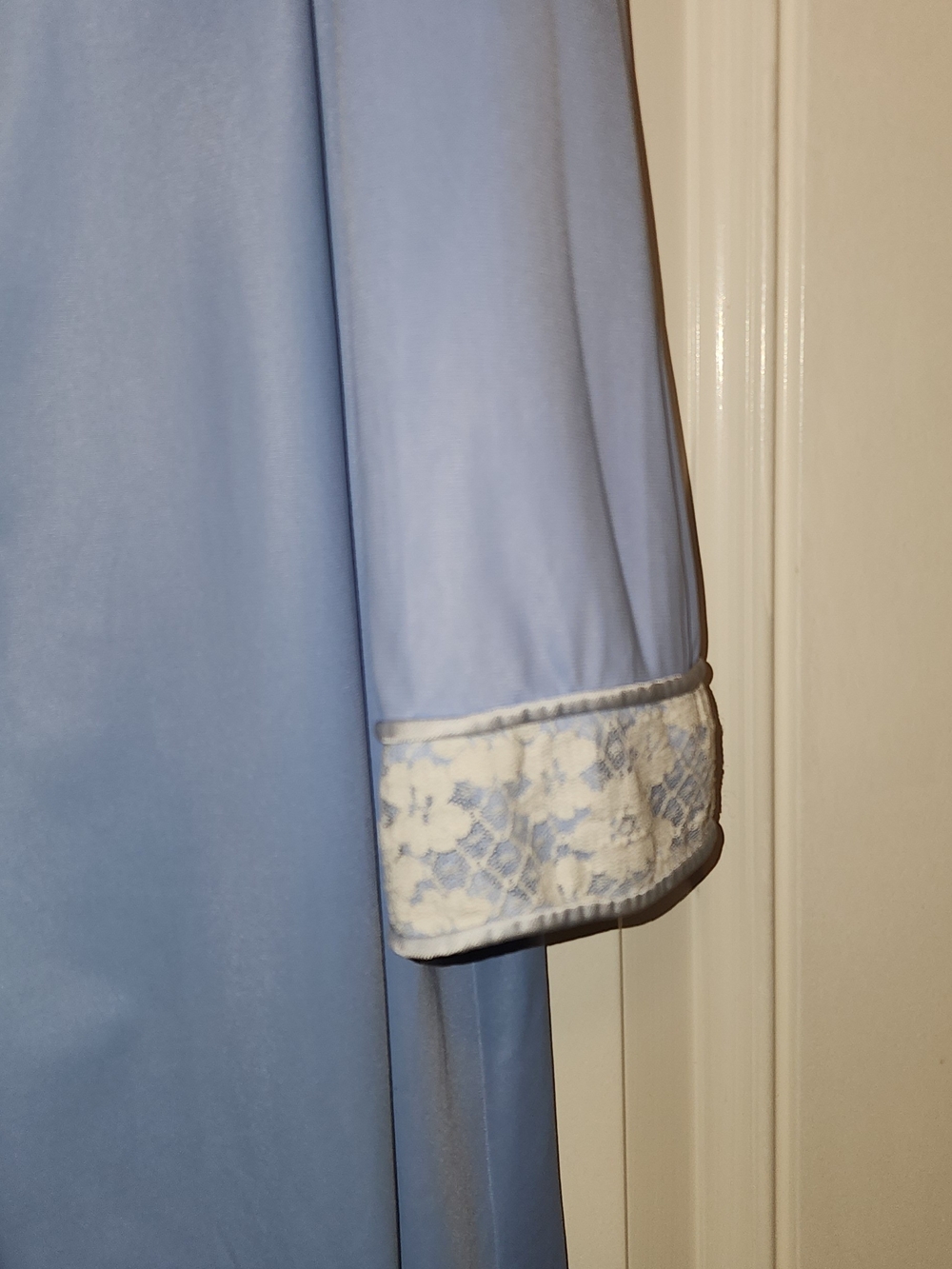 jcpenney Light Blue Long Caftan Robe w/White Floral Lae Garden Dress Sz L - Picture 4 of 7
